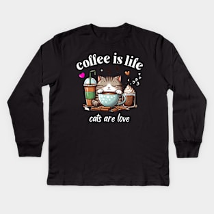 cat coffee Kids Long Sleeve T-Shirt